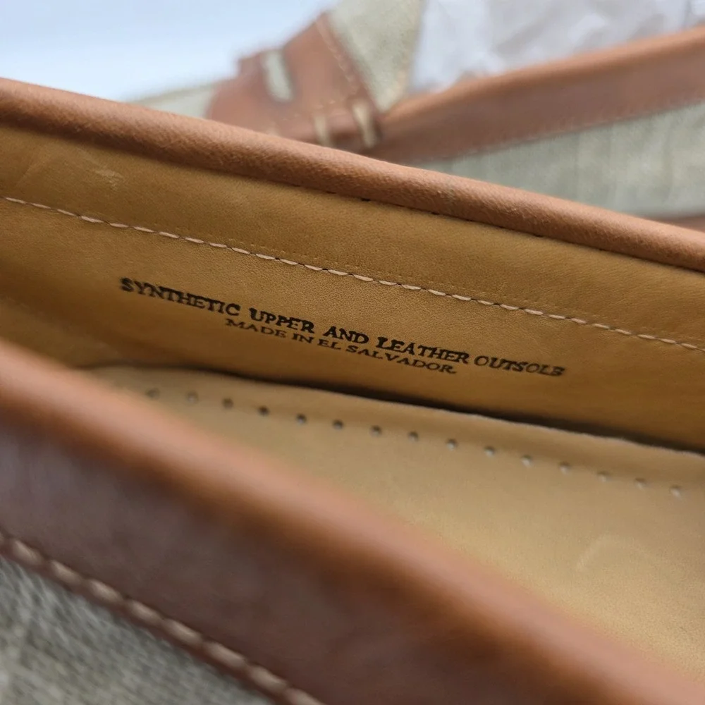 G.H. Bass Weejuns Larson Loafer Tan Beige Canvas Brown Leather Shoes 9.5 D Men's